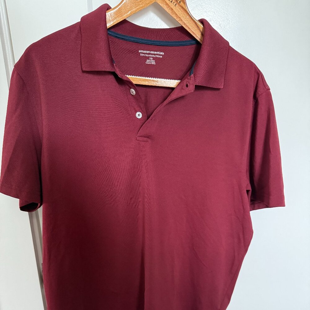 Amazon Essentials Men's Large Slim Fit Burgundy Short Sleeve Polo